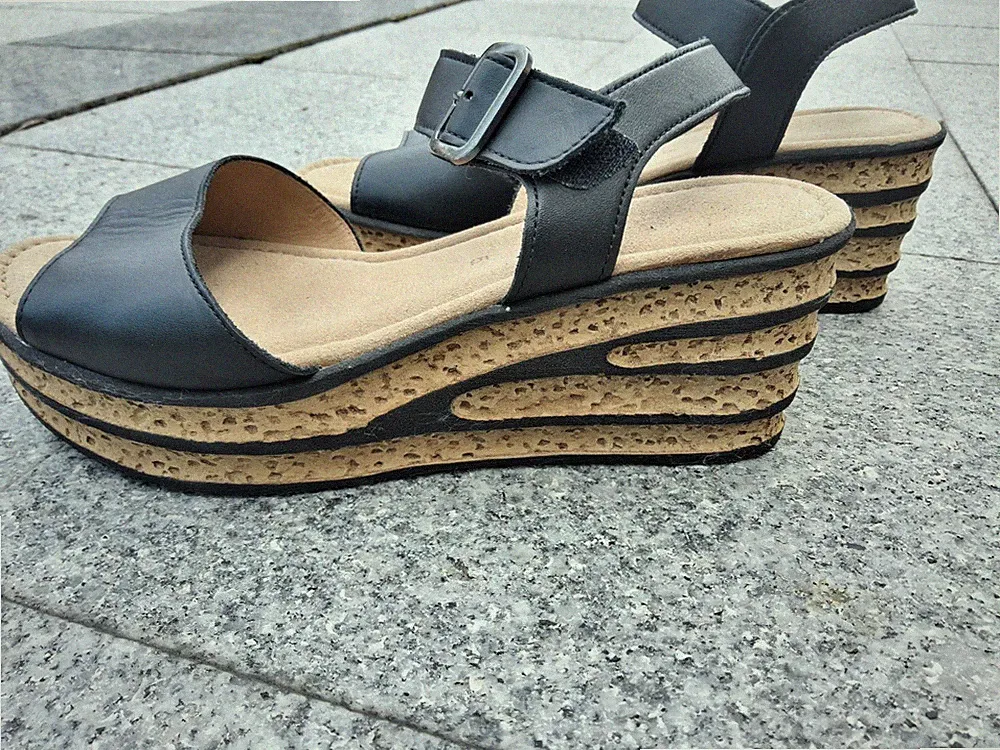 Gabor Damen Sandalen, Keilabsatz, Riemchen, Leder Schwarz/Beige 38, neuw.