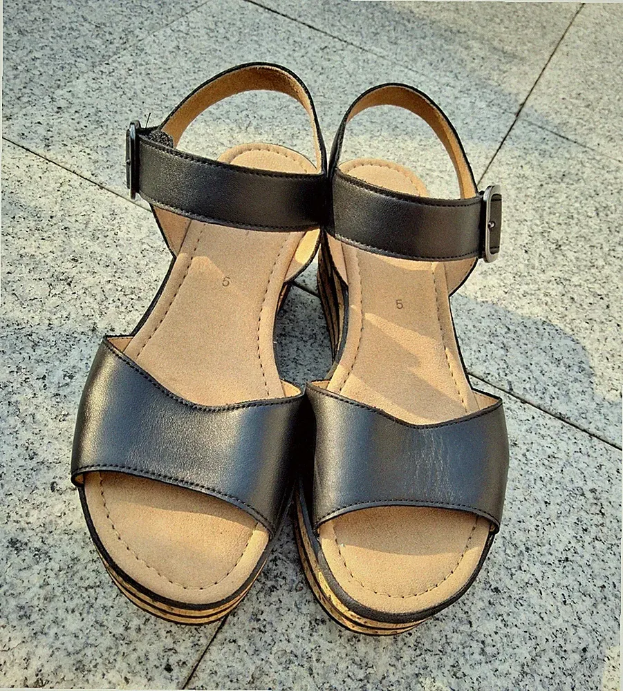 Gabor Damen Sandalen, Keilabsatz, Riemchen, Leder Schwarz/Beige 38, neuw.