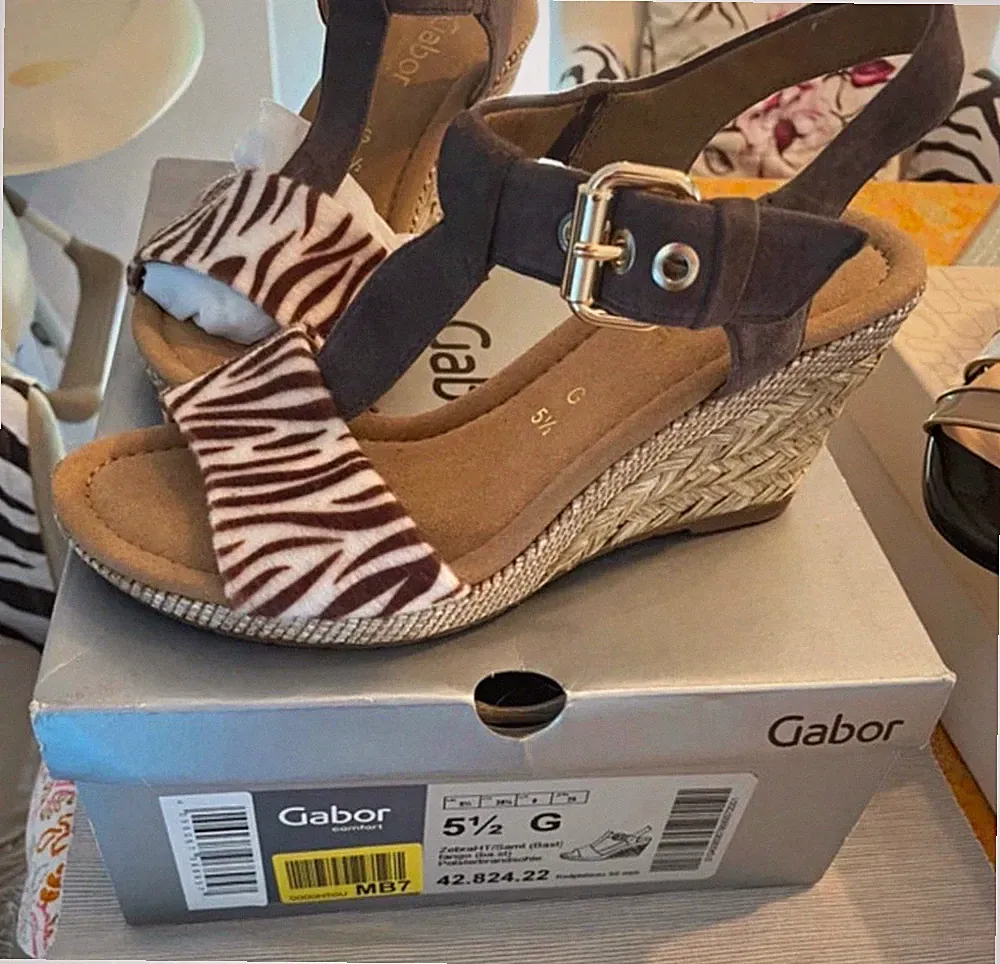 Gabor Damen Sandalen Keilabsatz Riemchen Zebra Wildleder braun EU 38,5 G