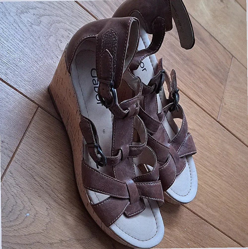 Gabor Damen Sandalen Leder Braun Keilabsatz mittelhoch Riemchen Schnalle EU 39