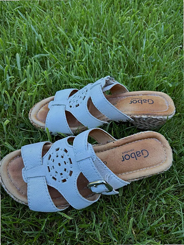 Gabor Damen Sandalen Leder Weiß Keilabsatz mittel Riemchen Schnalle 38,5