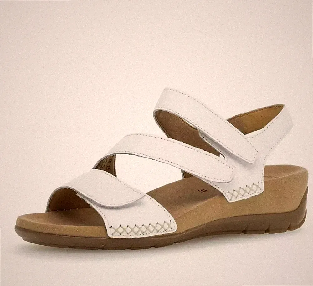 Gabor Damen-Sandalen UK 8 EU42 weiß Leder Klettverschluss niedriger Keilabsatz offene Zehenpartie