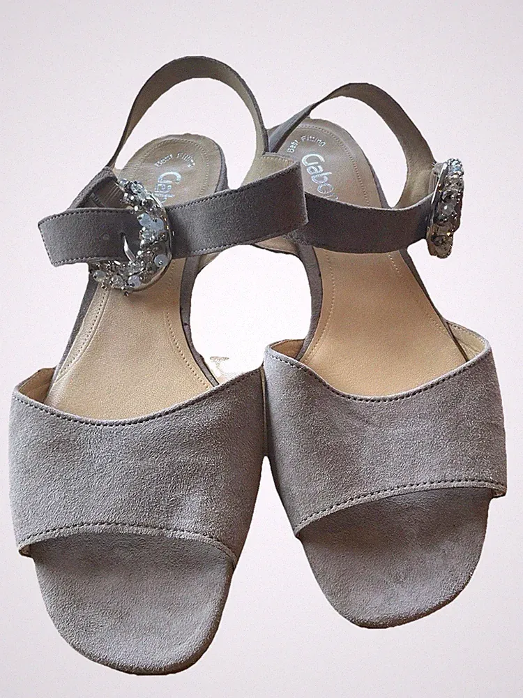 Gabor Damen Sandalen Wildleder Beige Strass-Schnalle Gr. 42 | Absatz 4 cm