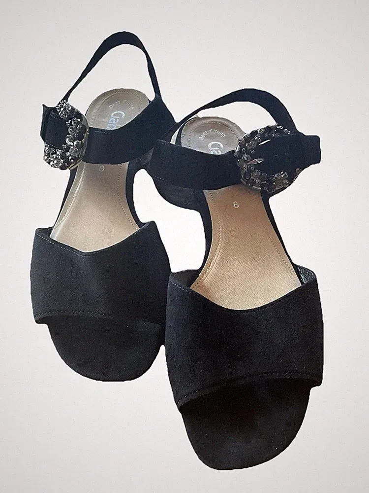 Gabor Damen Sandalen Wildleder Schwarz Strass-Schnalle Gr. 42 | Absatz 4 cm