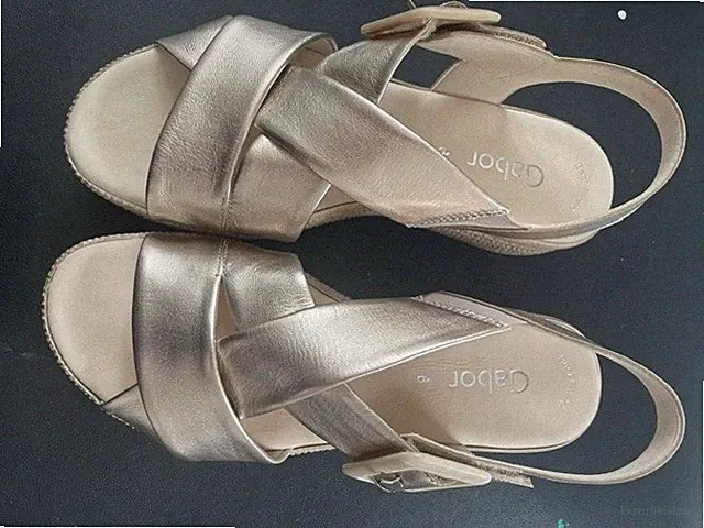 Gabor - Damen Sandalette grau puder Keilabsatz Plateau PU flexibel