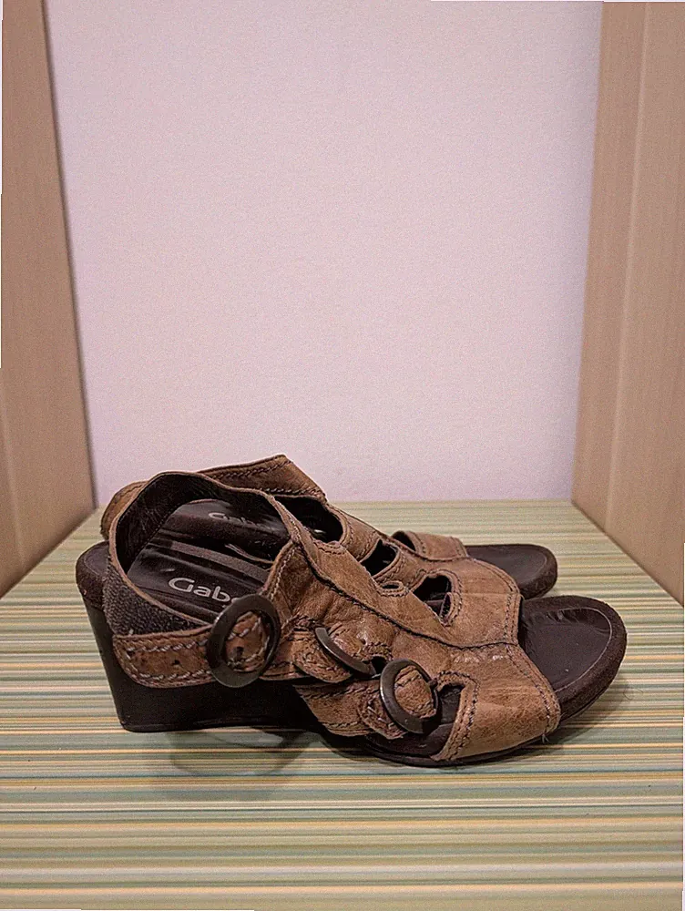 Gabor Damen Sandaletten Braun Leder Keilabsatz Wedges Schnallen Gr. 38 UK 5