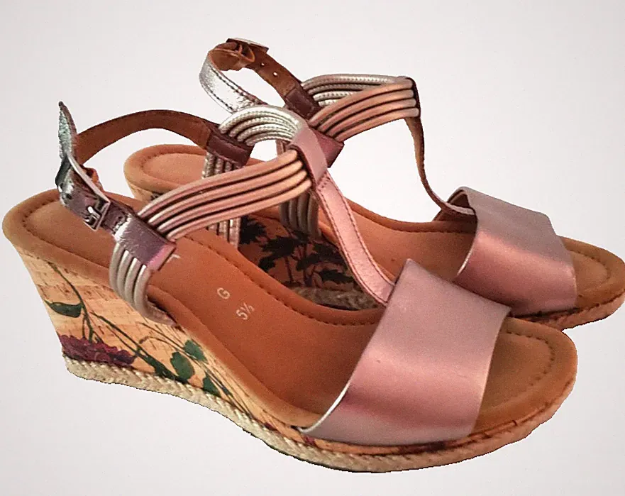 Gabor Damen Sandaletten Keilabsatz Gold Kork Floral Größe 38,5