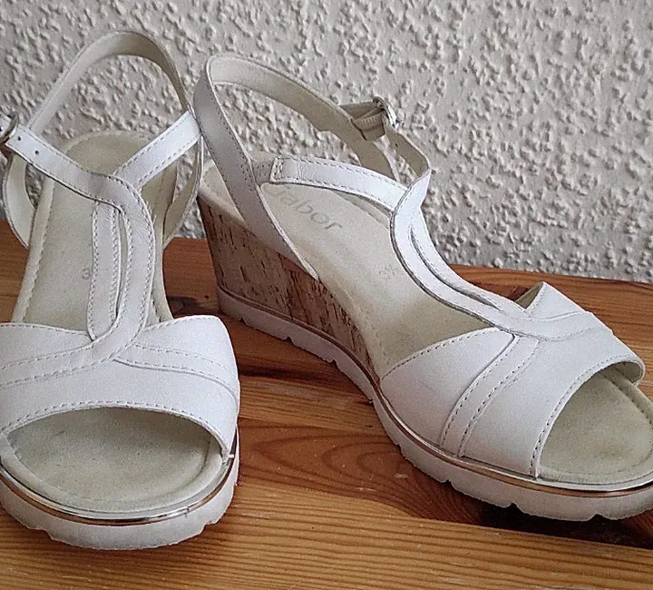 Gabor Damen Wedge Sandalen Gr. 36 UK 3,5 echt Leder Weiß Kork 1malxprobiert
