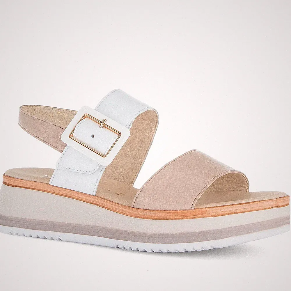 Gabor Damen Weiße Keilabsatz Ledersandalen Peeptoe Freizeit 62744-58