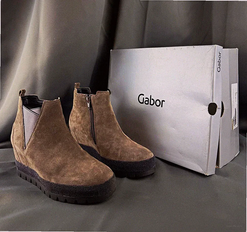 Gabor Damen Wildleder Stiefeletten anthrazit EU 36 Keilabsatz Reißverschluss