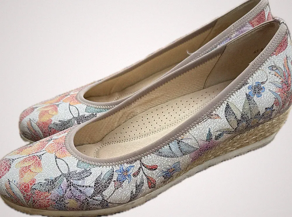Gabor Damenschuhe 40,5 Flower Print Multicolor UK 7 Keilabsatz mit Jute