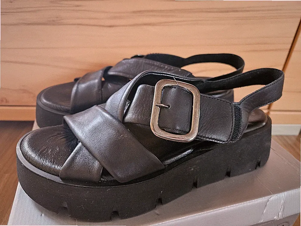 Gabor Daphne Damen Plateausandalen Keilsandalette Gr. 40 Glattleder Schwarz