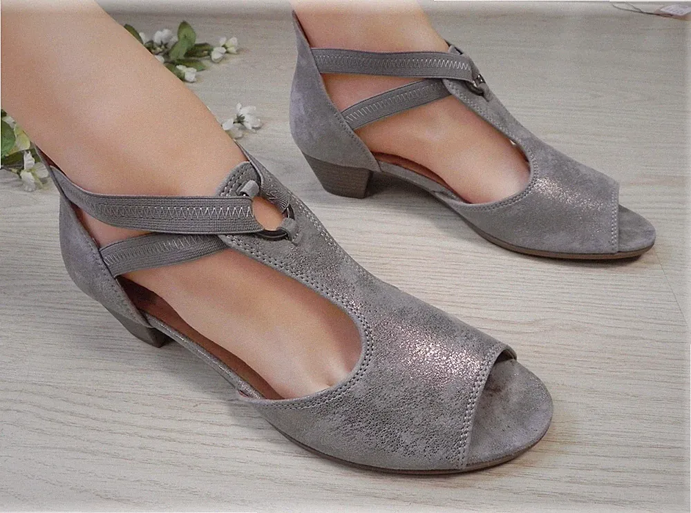 Gabor * edle Riemchen Pumps Schlüpf Schuhe Leder Sandalen Silber-Grau Gr. 39 / 6