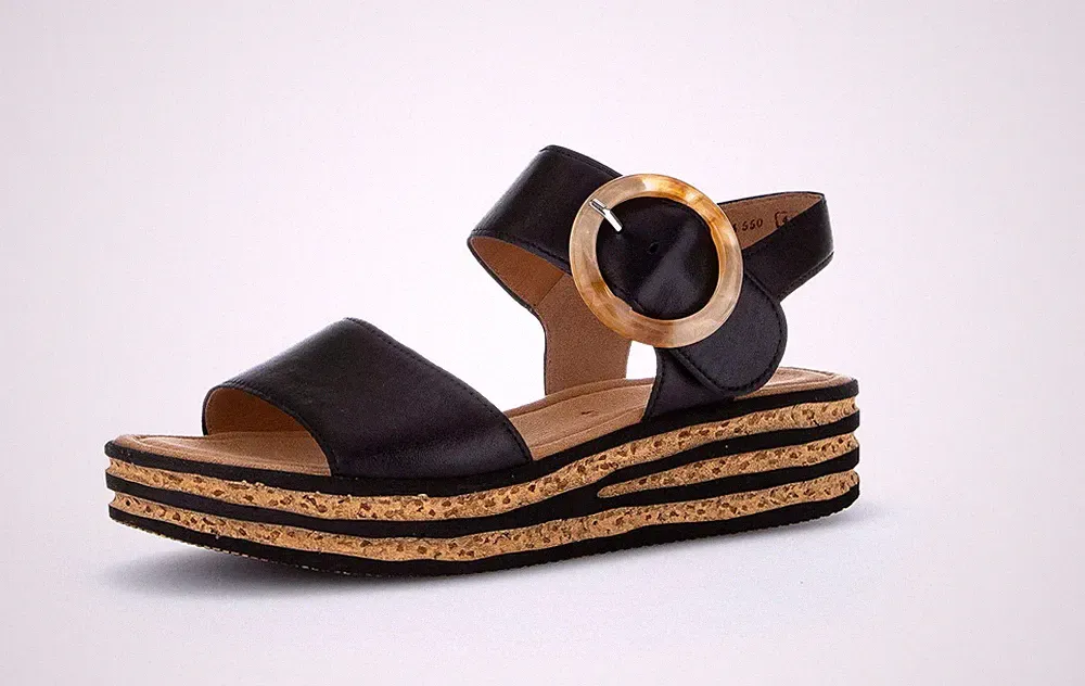Gabor Fashion Plateausandalette 84 550 27 Schwarz Glatt Leder Sandale Keilabsatz