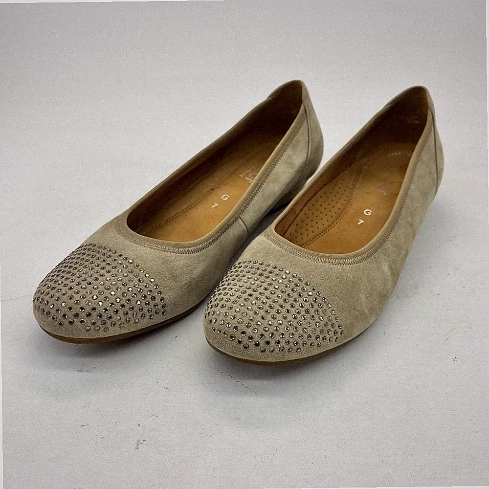 Gabor Keilabsatz Damen UK7 beige Wildleder leicht gepolstert bequem Slipper