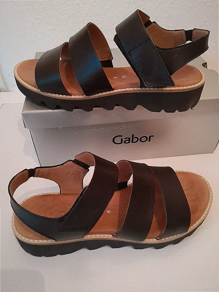 Gabor Keilsandalette, flach, Klettverschluss, Gr.39 Neupr. 99,95 Schwarz Weite:G