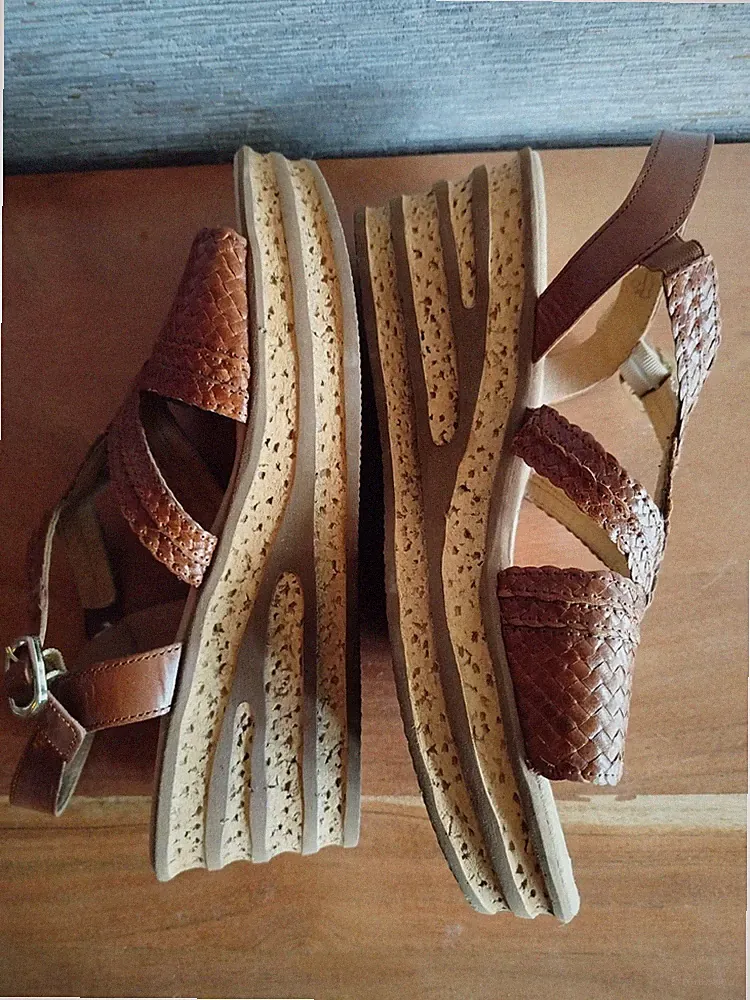 Gabor Leder Plateau Sandale Sandalette Wedges Keilabsatz Flechtmuster Gr 7,5 41