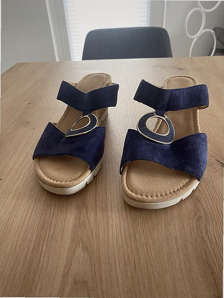 Gabor Pantolette Clogs Blau Keilabsatz Gr. 7,5 41 wie neu!!