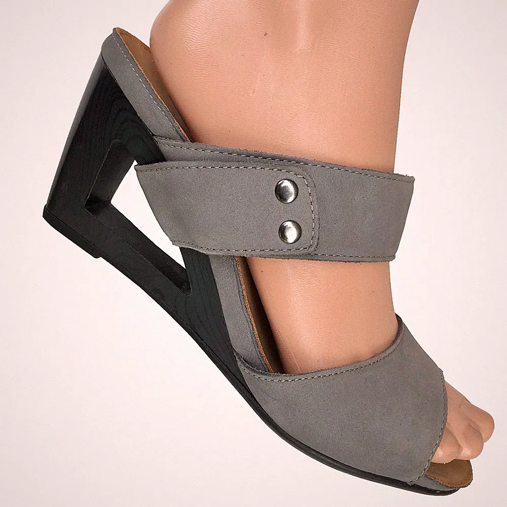 Gabor Pantolette grau 38,5 G Nubuk Leder extravaganter Keil-Absatz Wedges