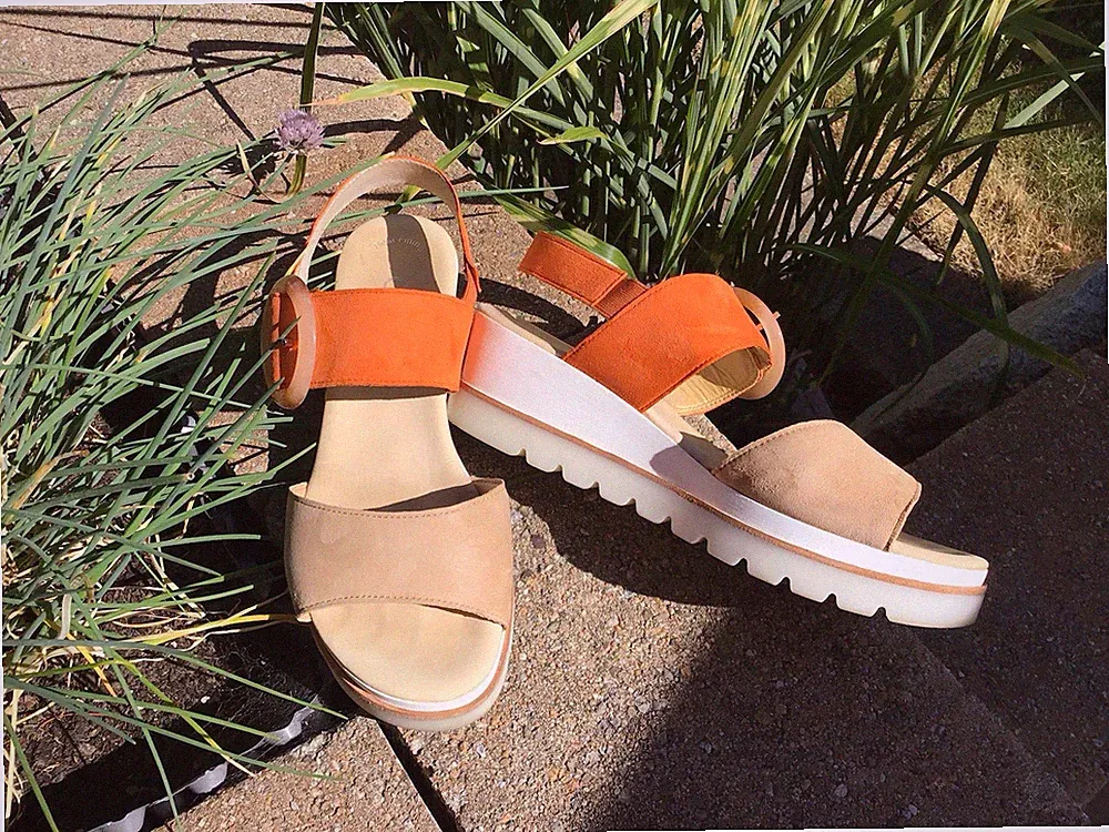 Gabor Plateau-Sandalen orange-beige, Gr. 5 1/2, Klettverschluss
