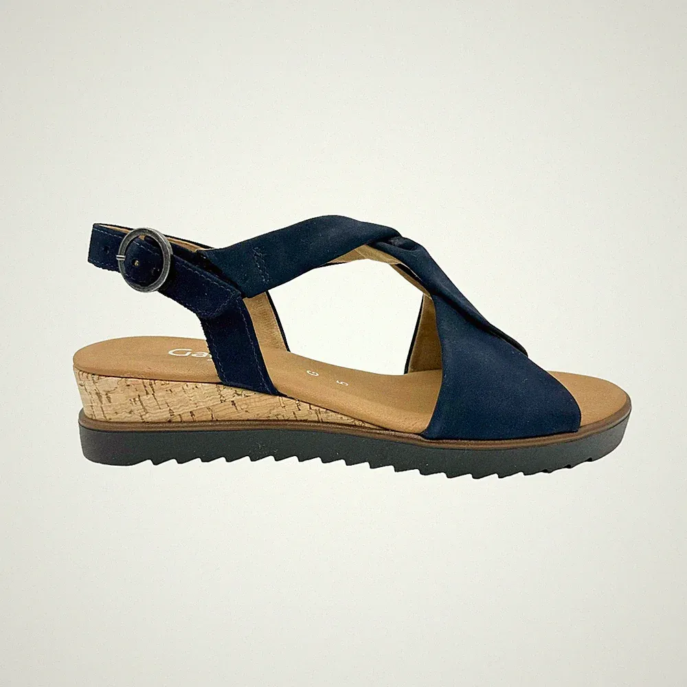 Gabor Rich dunkelblaue Wildleder Slingback Sandalen mit elegantem Kork Keilabsatz