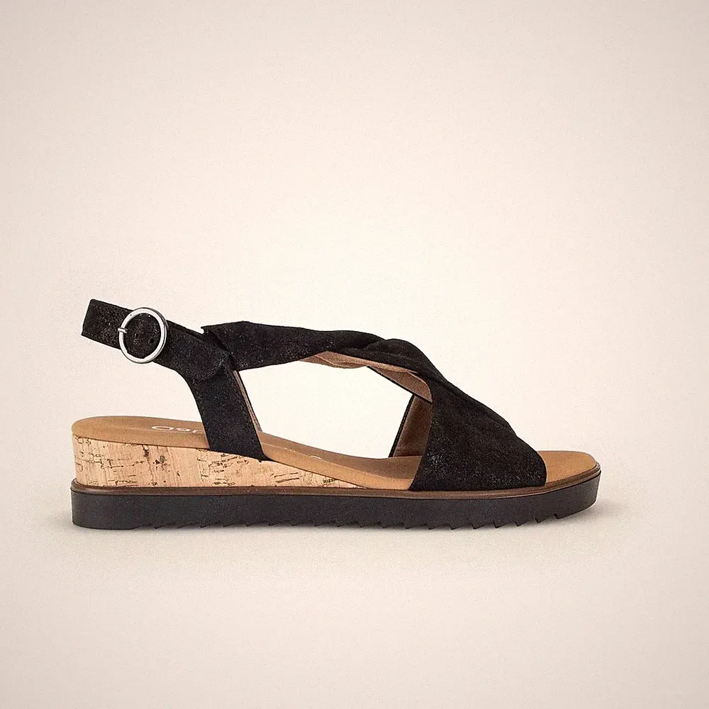 Gabor Rich schwarze schimmernde Wildleder elegante Slingback Sandalen mit kleinem Keilabsatz