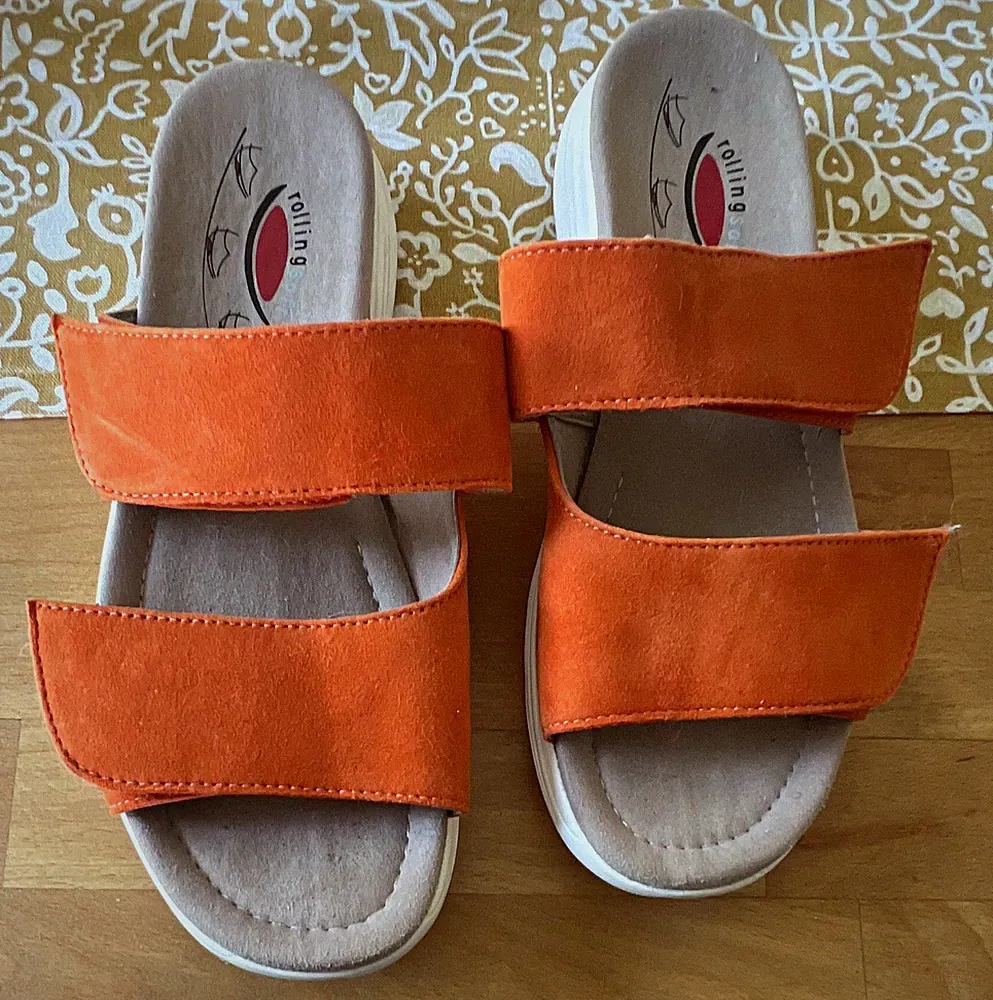 Gabor Rollingsoft Damen Sandalen Orange Wildleder Klett Keilabsatz EU 41