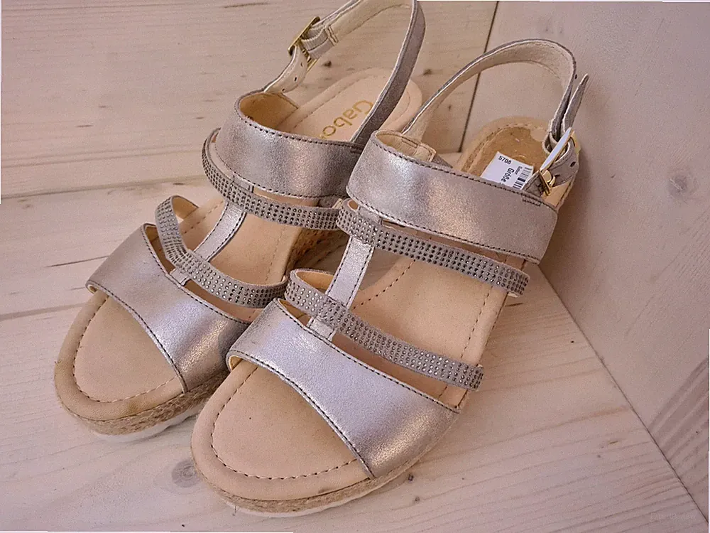 Gabor Sandale 38,5 - 5,5 Plateau metallic Leder, Geflecht, Glitzer, neuwertig