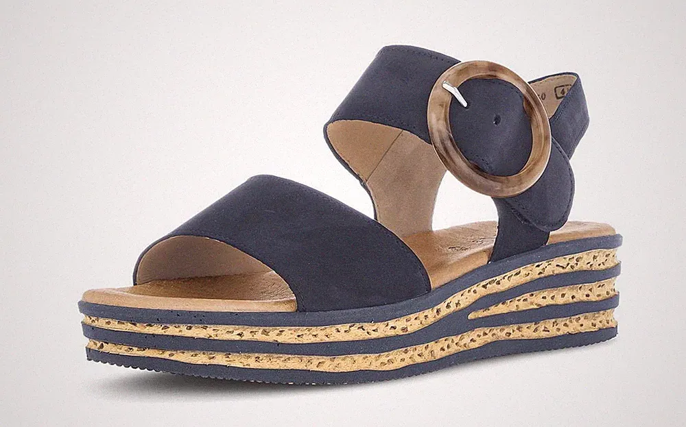 Gabor Sandale Blau Leder Sandalette Plateau Keilsandale Schnalle Klettverschluss