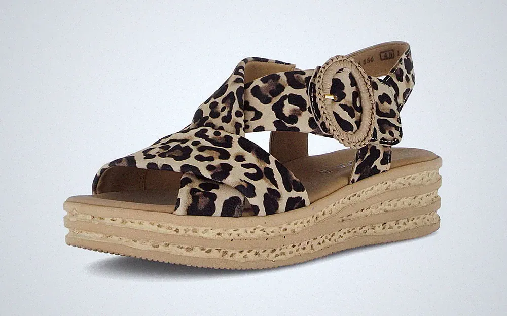Gabor Sandale Braun Leopard Leder Sandalette Plateau Keilsandale Schnalle