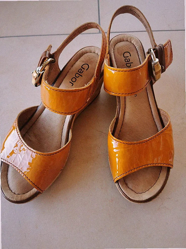 Gabor Sandale Gr. 5 (38) Leder Kork gelb