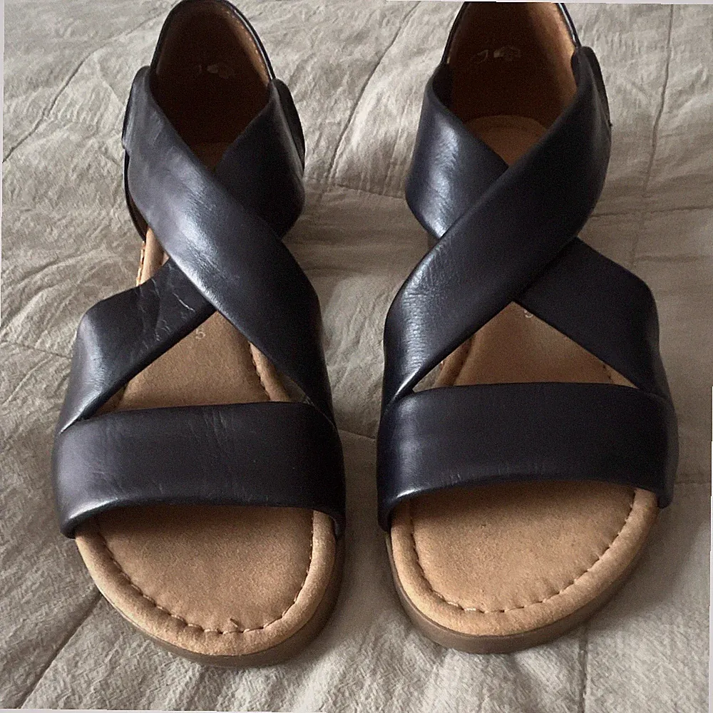 Gabor Sandalen Damen EU 37,5 Blau Keilabsatz Slip-On Leder geflochten