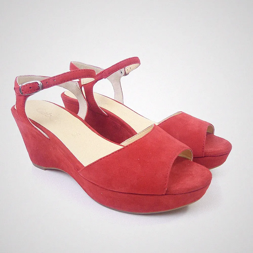 GABOR Sandalen Keilabsatz Rot Leder Gr. 5,5 38