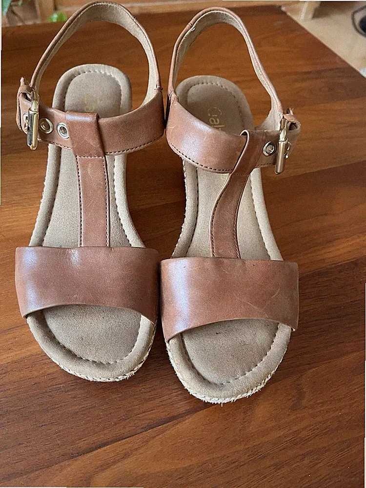 Gabor Sandalen Mit Keilabsatz Gr 40 Cognacfarbenes Leder G Weite