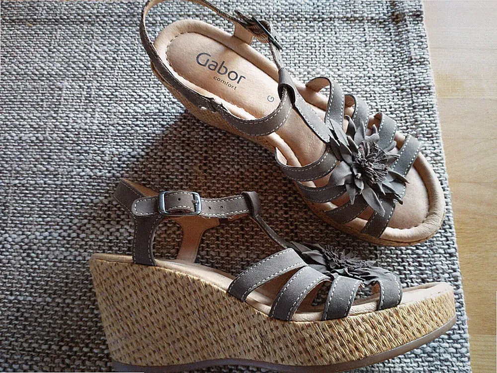 ♥ Gabor ♥ Sandalette ♥ Taupe Grau Braun ♥ 39 ♥ Keilabsatz 7,5 cm ♥ wNeu ♥