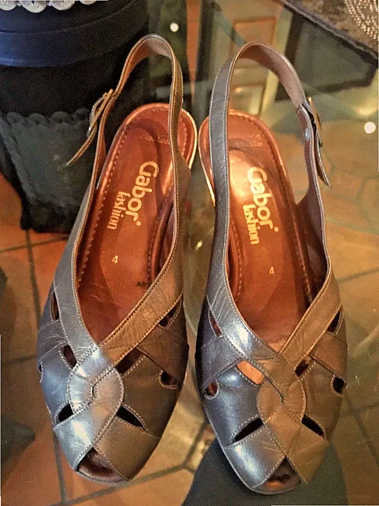 GABOR SANDALETTEN SANDALEN GOLD/BRAUN 36 2/3 KOMPL. LEDERFUßBETT 5cm KEILABSATZ