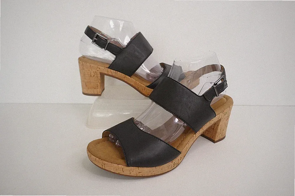 Gabor schwarze Leder Kork Blockabsatz Knöchelriemen Plateau Sandalen UK 6 EU39 UVP 89€