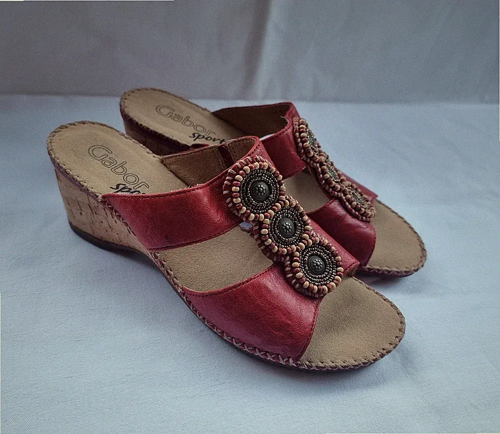 Gabor Sport Keil-Pantoletten Damen Gr. 39 (UK 6) Echtleder Rot NEU Sandalen