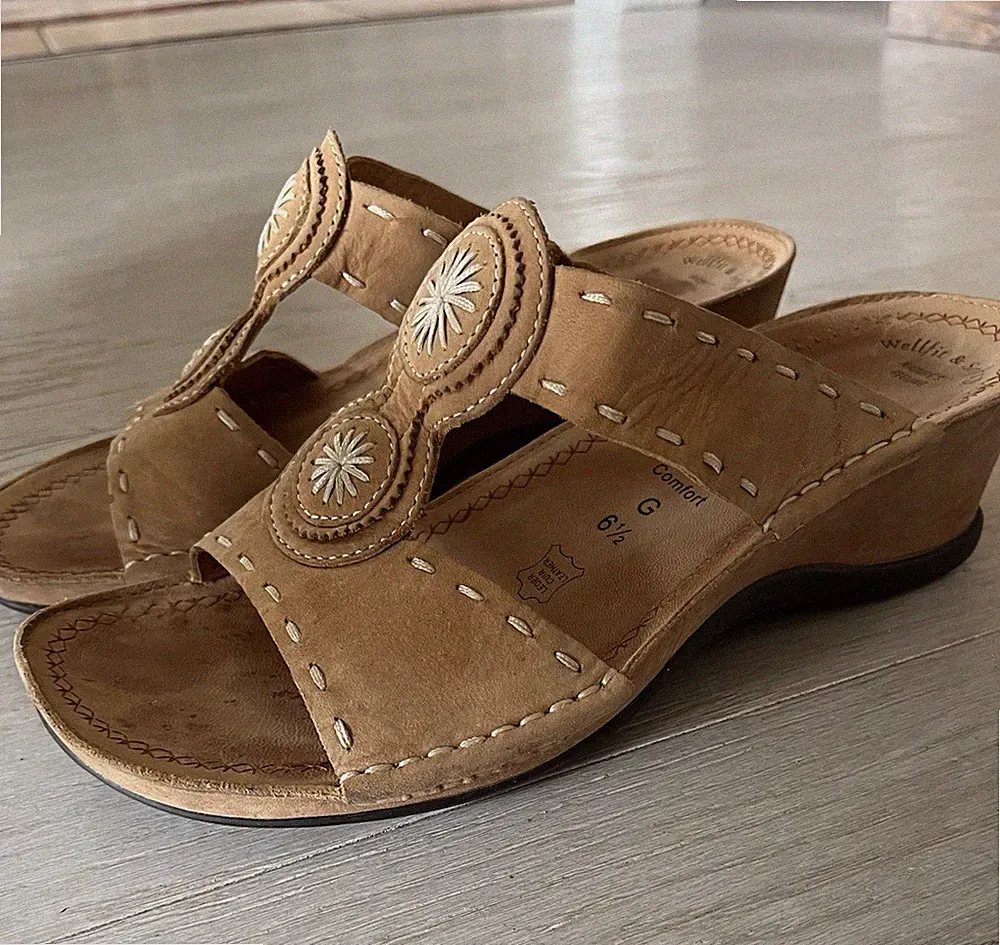 Gabor Wellfit & Softy Damen Sandalen echt Leder Größe 38 Keilabsatz