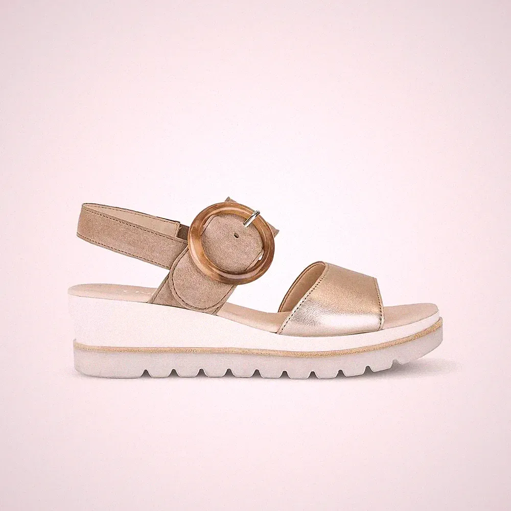 Gabor Yeo Damen Sandalen weiches Metallic Leder und Wildleder Keilabsatz