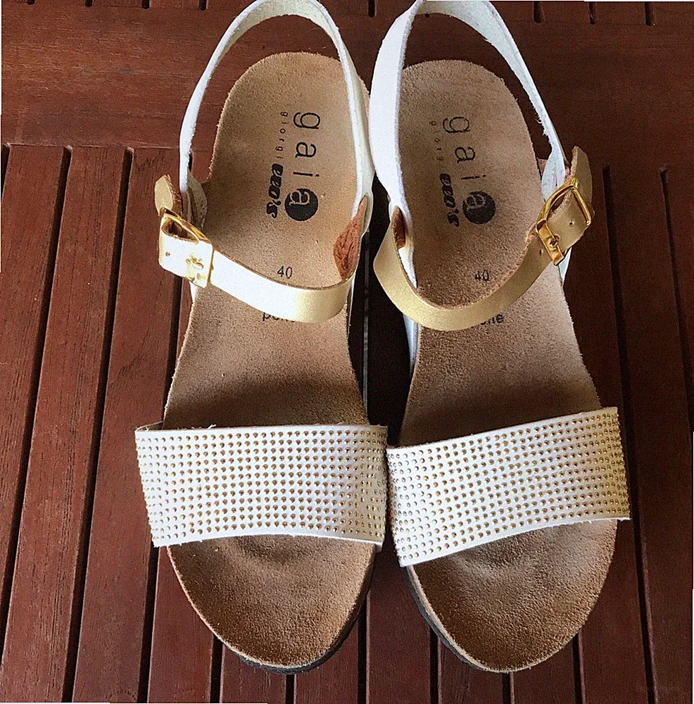 GAIA NATURAL WALKING SANDALEN WEISS UND GOLD GRÖSSE 40