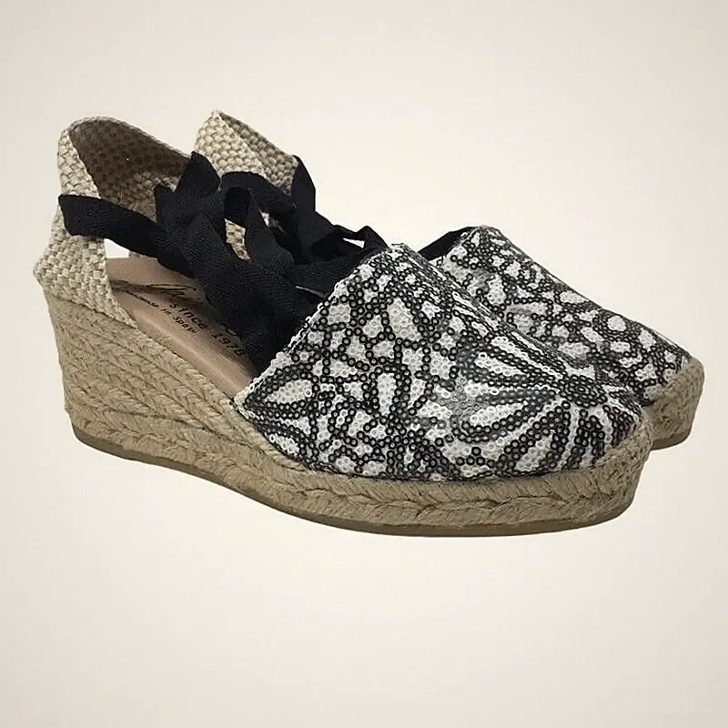 GAIMO Pailletten Schnür-Espadrilles mit Keilabsatz - UK 4 / EU 37 - 50£