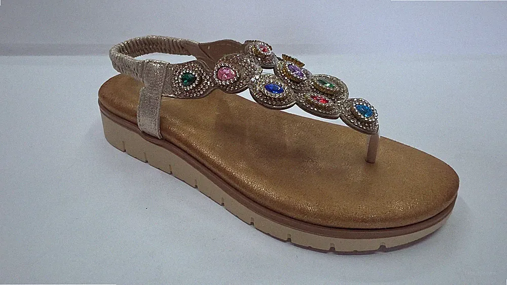 Galia Damen Sandale/Zehen In Ecopelle Mit Elastikriemen ORO Strass
