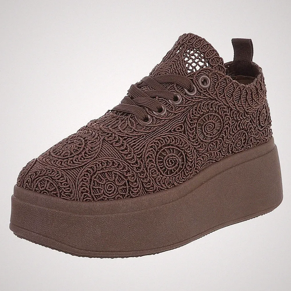 Geflochtene Damen Low-Top Sneaker mit Lochschnürung Ital-Design 6117 in Braun