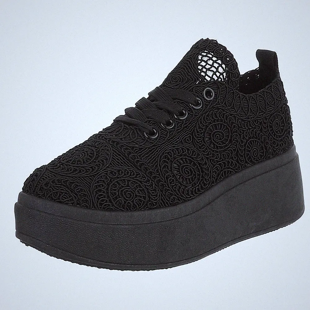Geflochtene Damen Low-Top Sneaker mit Lochschnürung Ital-Design 9659 in Schwarz