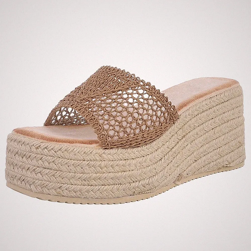 Geflochtene Damen Mules mit Offener Ferse Ital-Design 8391 in Hellbraun
