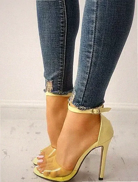Gelbe Stiletto-Sandalen Absatz 12 cm Keilabsatz 1344 Kunstleder Elegant