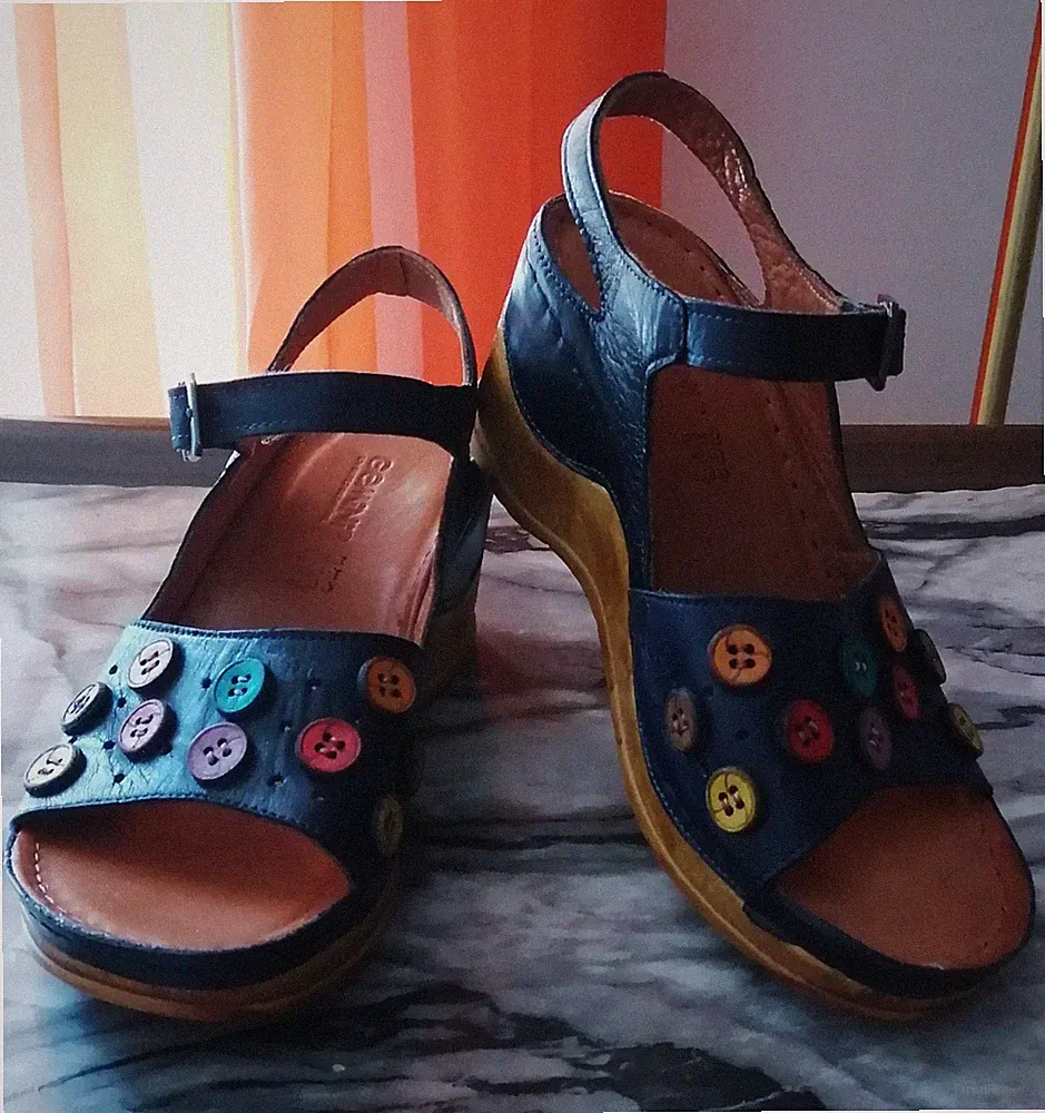 GEMINI Damen Keil-Sandaletten Schuhe Leder dunkelblau Größe 37 Weite G NEU