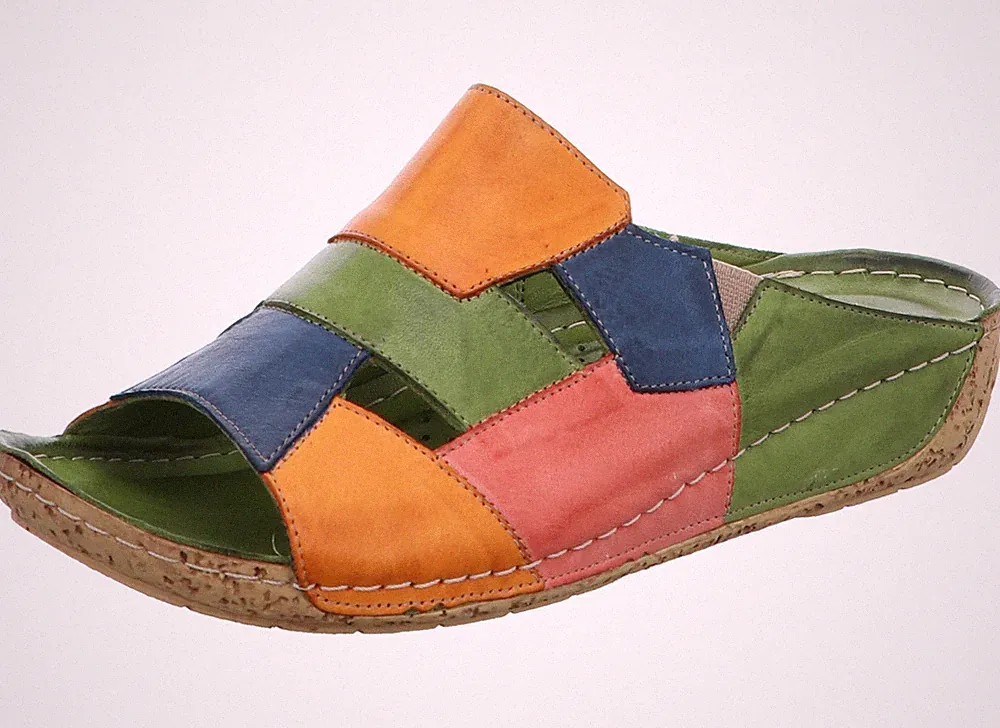 Gemini Damen Pantolette Leder Patchwork Optik Keilabsatz 336052-02