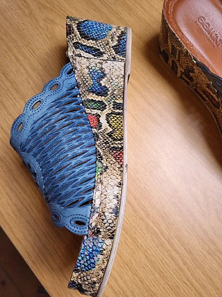GEMINI Damen Schuhe Pantolette Clogs Echtleder blau/bunt Slipper Gr.39 wie NEU !